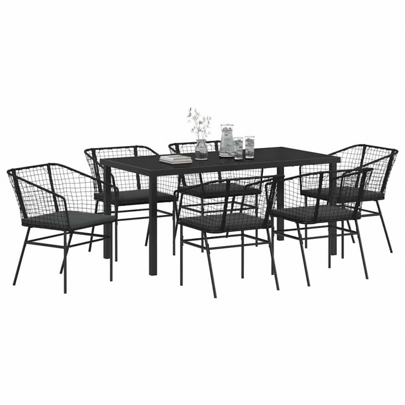 Zestaw do jadalni w ogrodzie 7 pcs Czarny polirattan