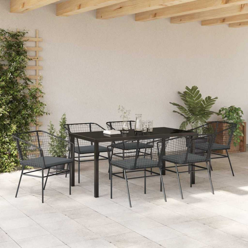 Zestaw do jadalni w ogrodzie 7 pcs Czarny polirattan