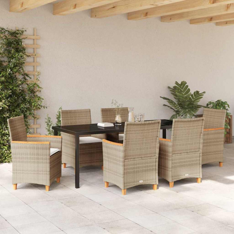 Zestaw do jadalni w ogrodzie 7 pcs Beżowy polirattan
