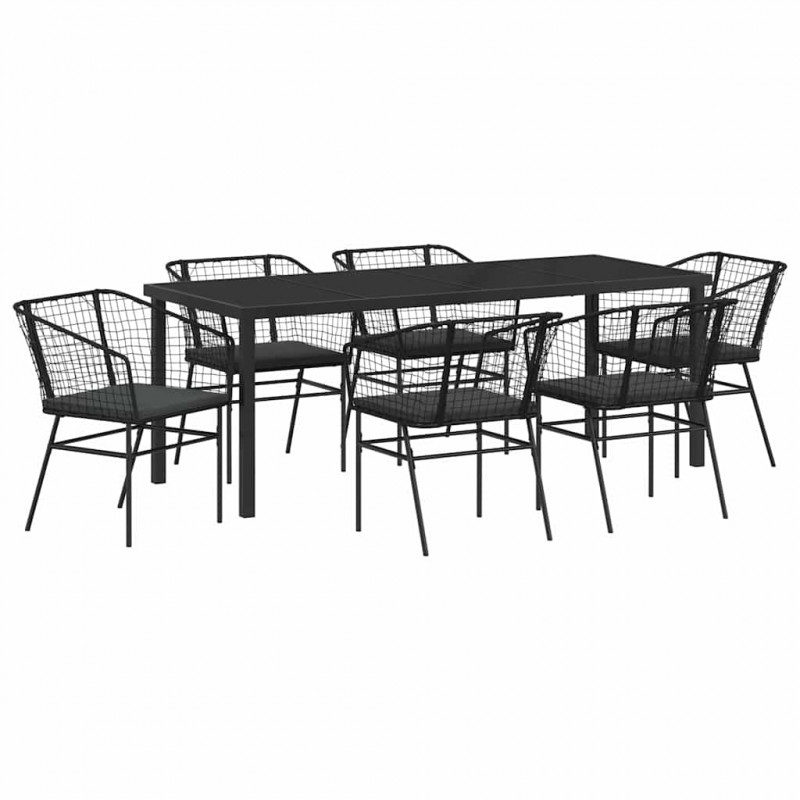 Zestaw do jadalni w ogrodzie 7 pcs Czarny polirattan