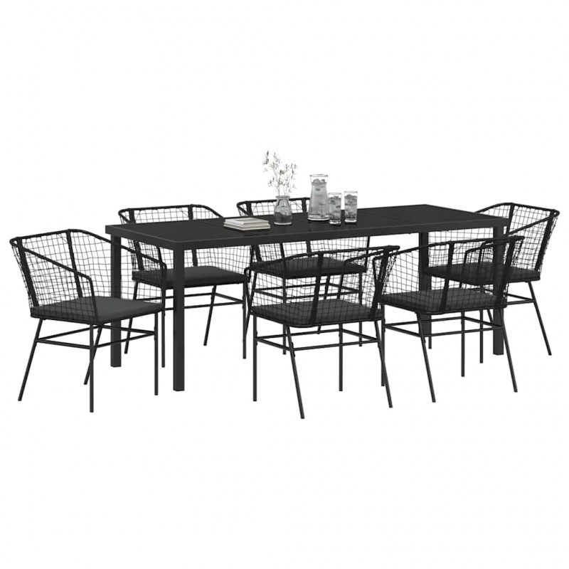 Zestaw do jadalni w ogrodzie 7 pcs Czarny polirattan