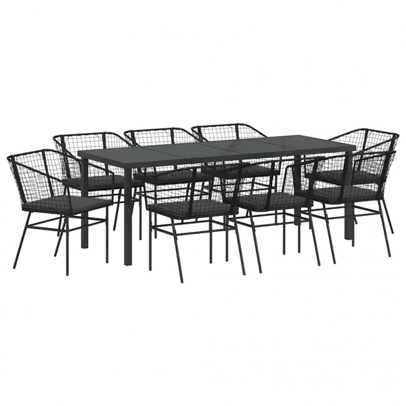 Zestaw do jadalni w ogrodzie 9 pcs Czarny polirattan