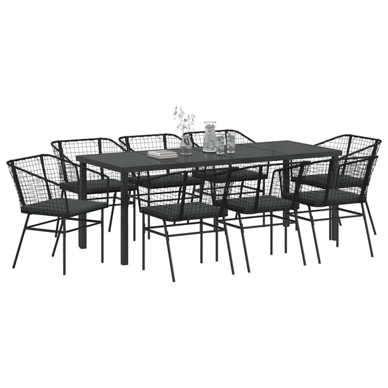 Zestaw do jadalni w ogrodzie 9 pcs Czarny polirattan