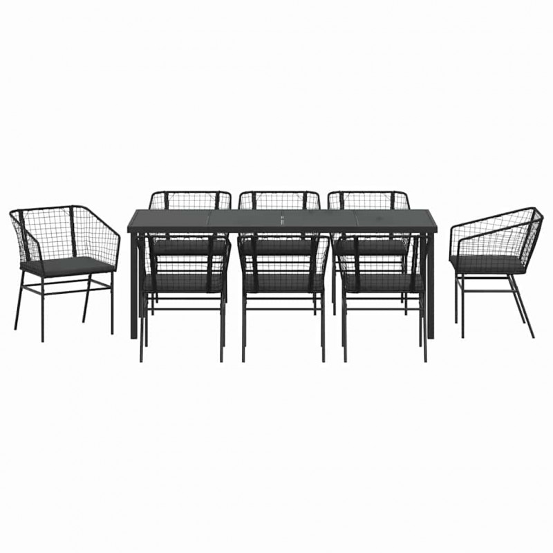 Zestaw do jadalni w ogrodzie 9 pcs Czarny polirattan