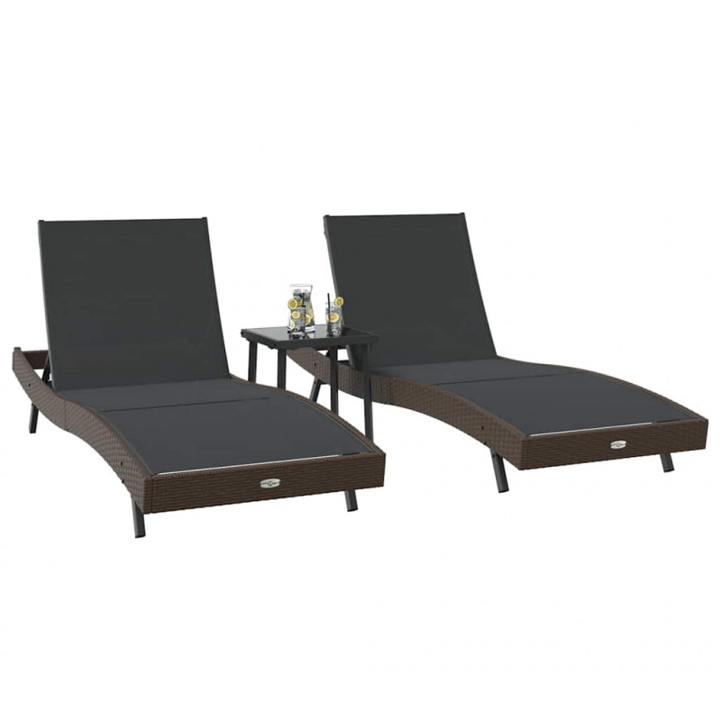 Leżak 3 pcs Brązowy 197 x 70 x 82 cm polirattan