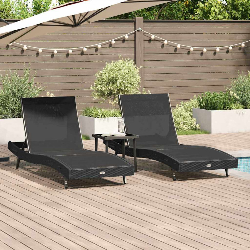 Leżak 3 pcs Czarny 197 x 70 x 82 cm polirattan