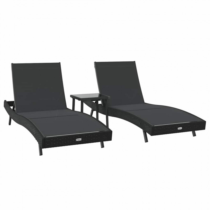 Leżak 3 pcs Czarny 197 x 70 x 82 cm polirattan