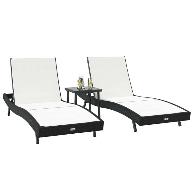 Leżak 3 pcs Czarny i Biały 197 x 70 x 82 cm polirattan