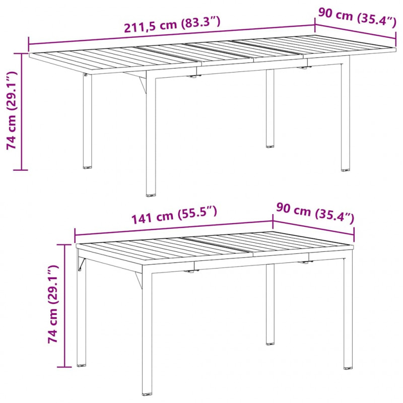 Stół do kolacji na zewnątrz 2 pcs Antracyt 210 x 90 x 73 cm