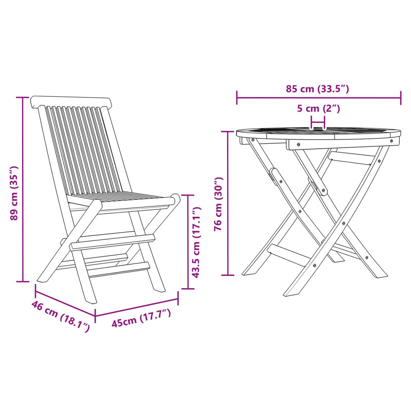 Zestaw do jadalni w ogrodzie 3 pcs Brązowy Lite Drewno Akacji