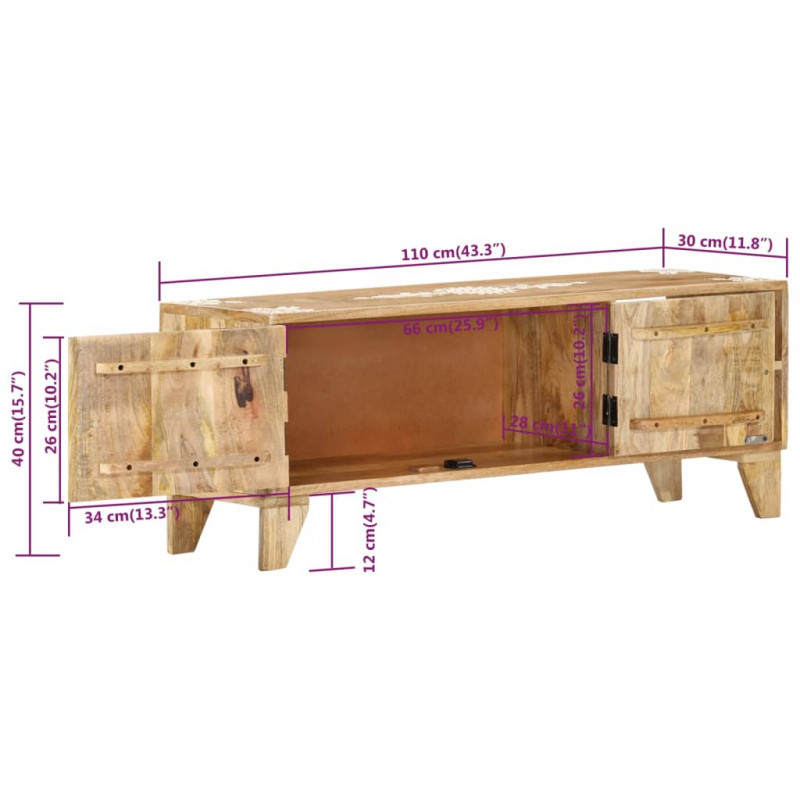 Szafka pod TV, 110x30x40 cm, lite drewno mango