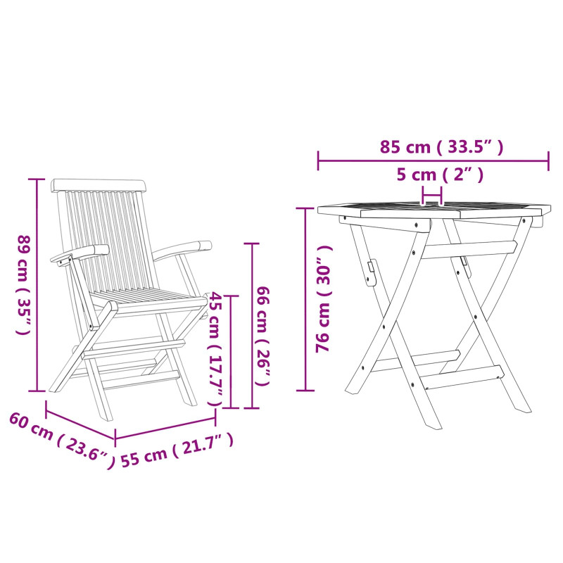 Zestaw do jadalni w ogrodzie 3 pcs Brązowy Lite Drewno Akacji