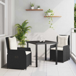 Zestaw do jadalni w ogrodzie 3 pcs Czarny polirattan