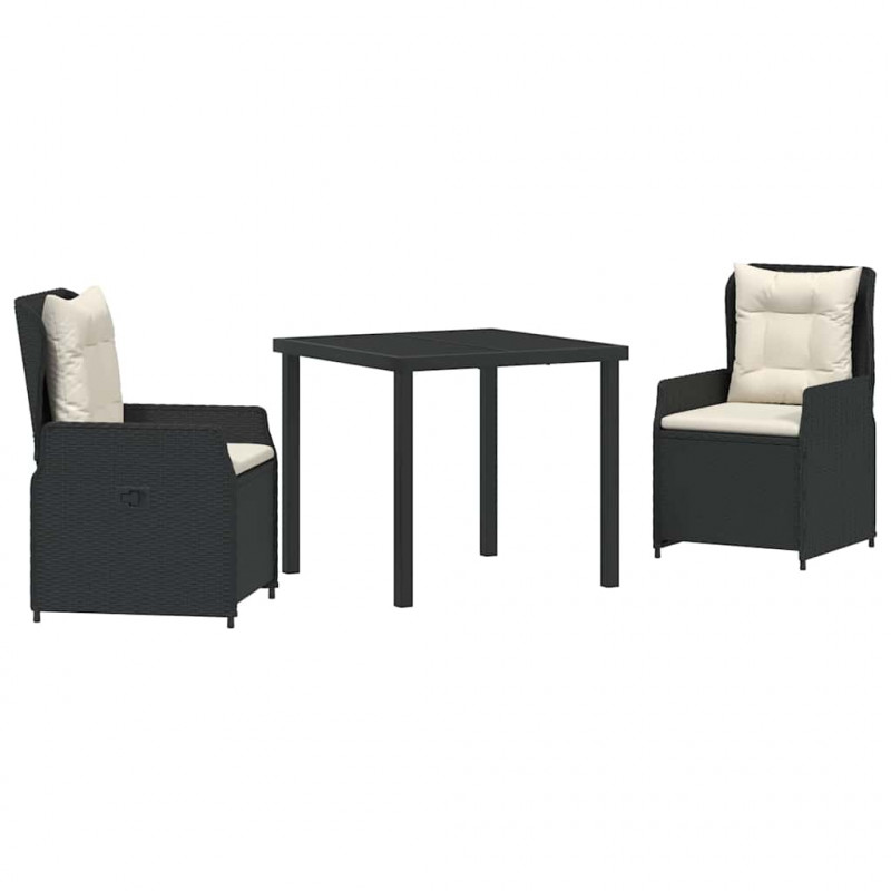 Zestaw do jadalni w ogrodzie 3 pcs Czarny polirattan