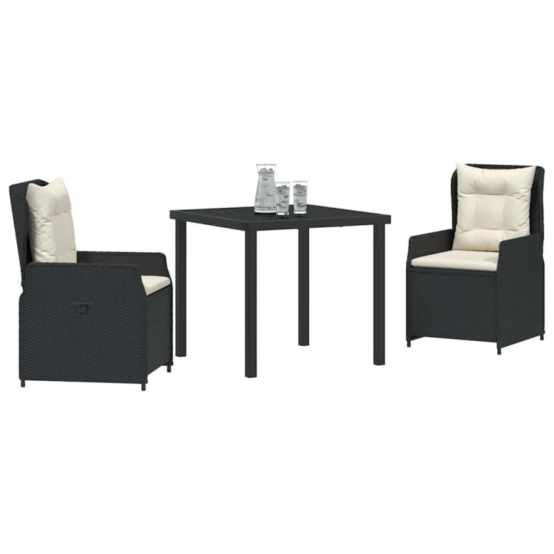 Zestaw do jadalni w ogrodzie 3 pcs Czarny polirattan