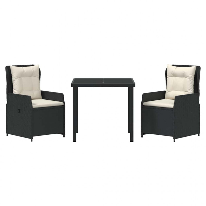 Zestaw do jadalni w ogrodzie 3 pcs Czarny polirattan