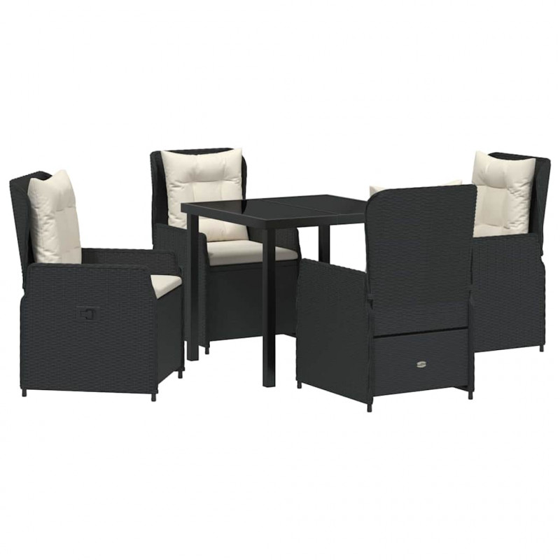 Zestaw do jadalni w ogrodzie 5 pcs Czarny polirattan