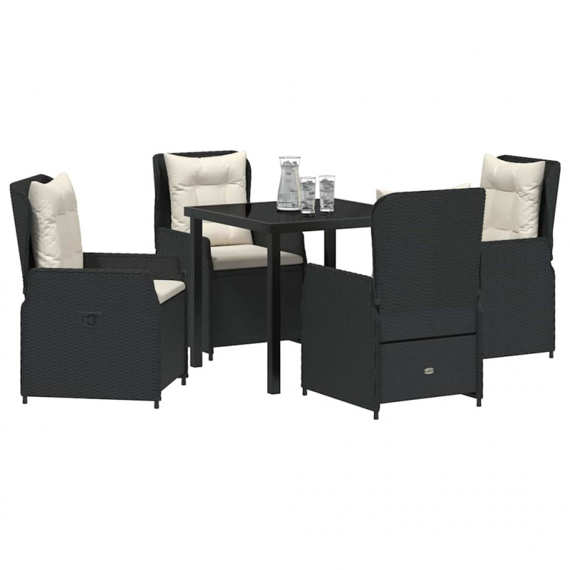 Zestaw do jadalni w ogrodzie 5 pcs Czarny polirattan
