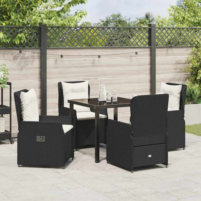 Zestaw do jadalni w ogrodzie 5 pcs Czarny polirattan
