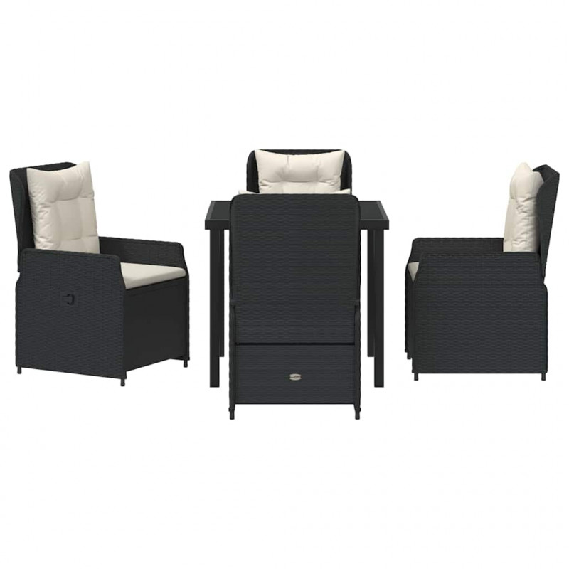 Zestaw do jadalni w ogrodzie 5 pcs Czarny polirattan