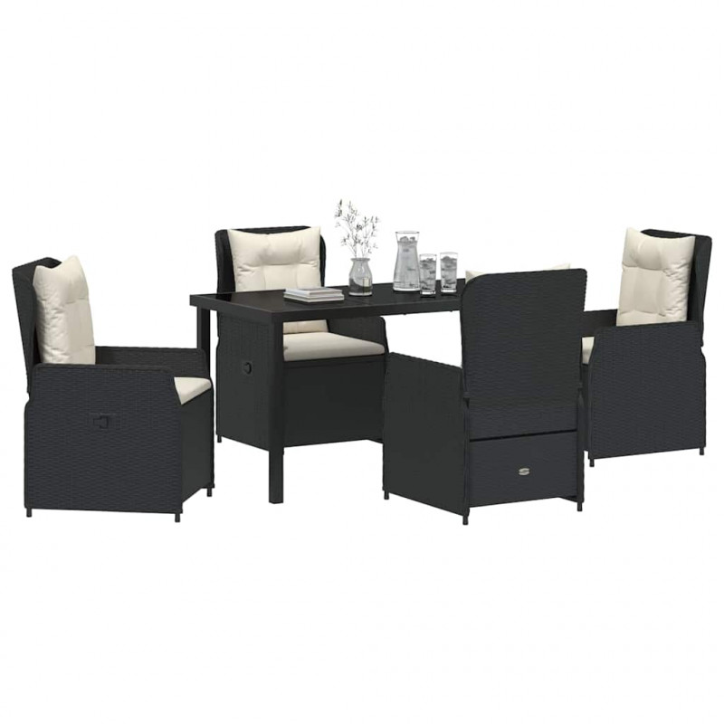 Zestaw do jadalni w ogrodzie 5 pcs Czarny polirattan