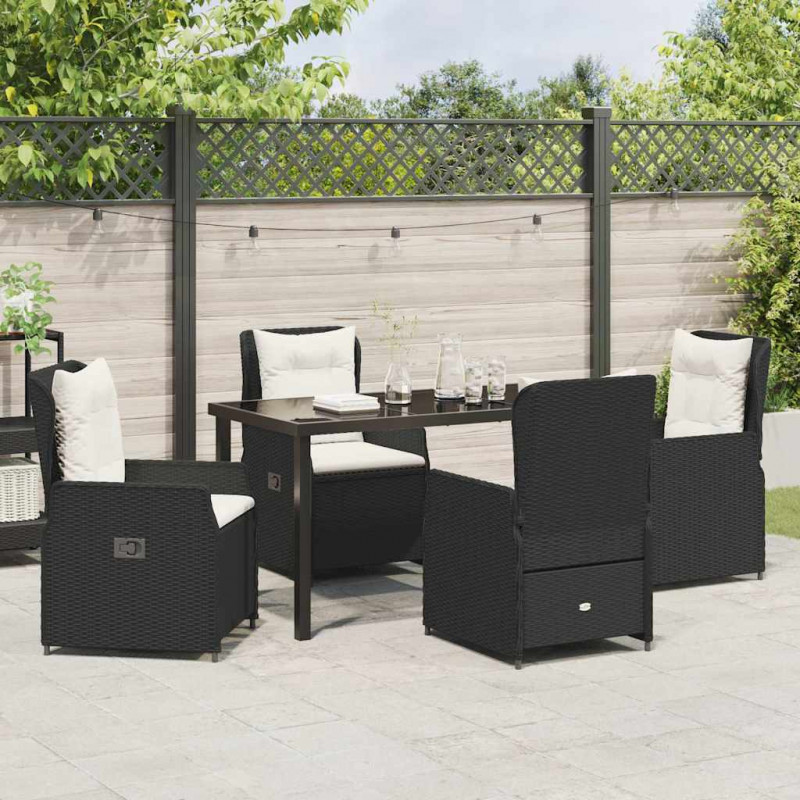 Zestaw do jadalni w ogrodzie 5 pcs Czarny polirattan