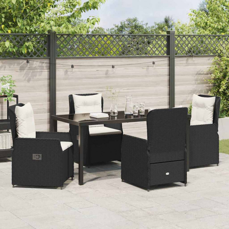 Zestaw do jadalni w ogrodzie 5 pcs Czarny polirattan