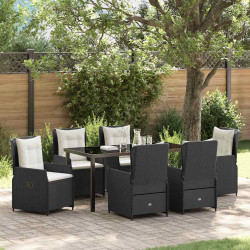 Zestaw do jadalni w ogrodzie 7 pcs Czarny polirattan