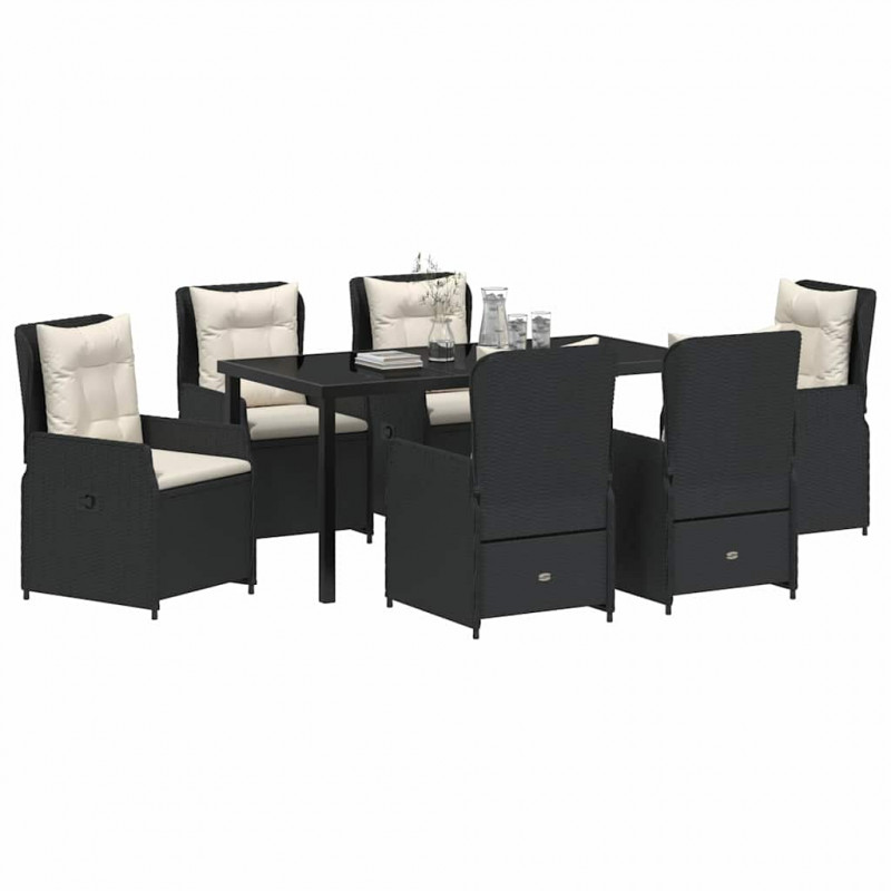 Zestaw do jadalni w ogrodzie 7 pcs Czarny polirattan