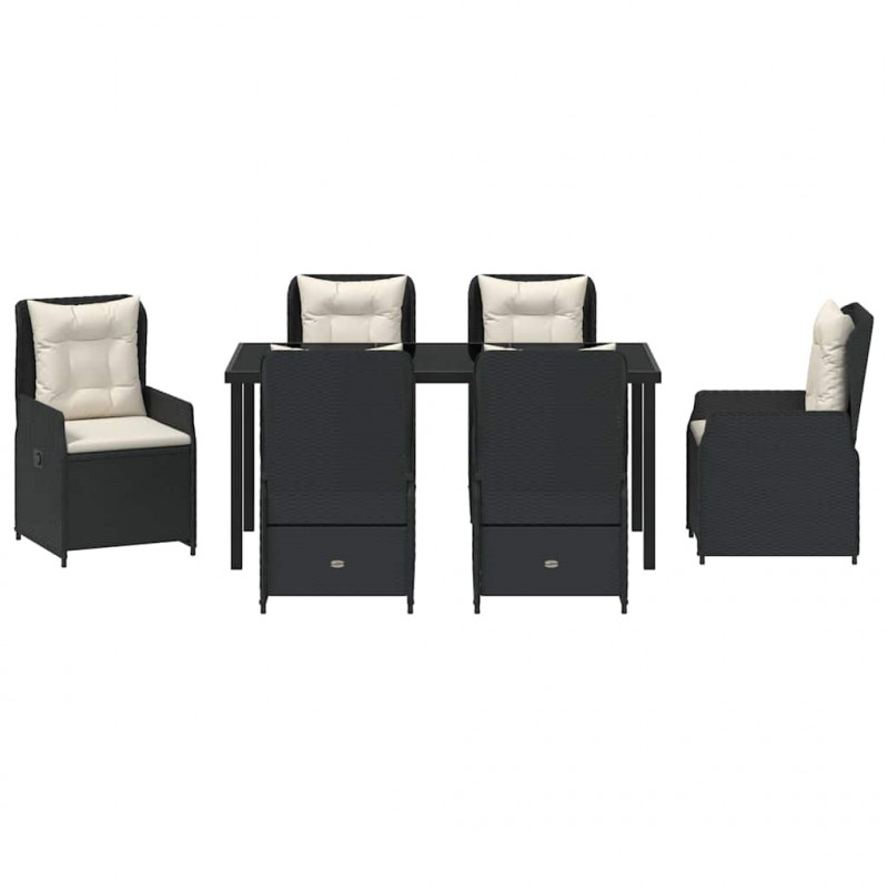 Zestaw do jadalni w ogrodzie 7 pcs Czarny polirattan