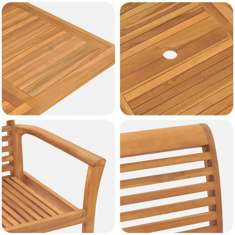 Zestaw do jadalni w ogrodzie 7 pcs Brązowy Lite drewno teakowe