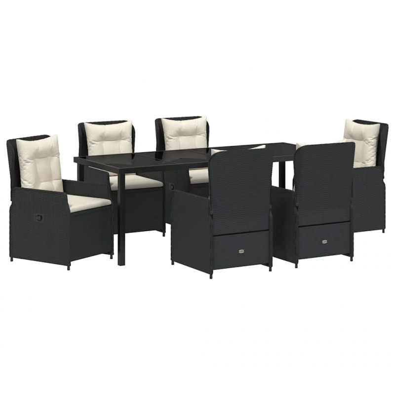 Zestaw do jadalni w ogrodzie 7 pcs Czarny polirattan