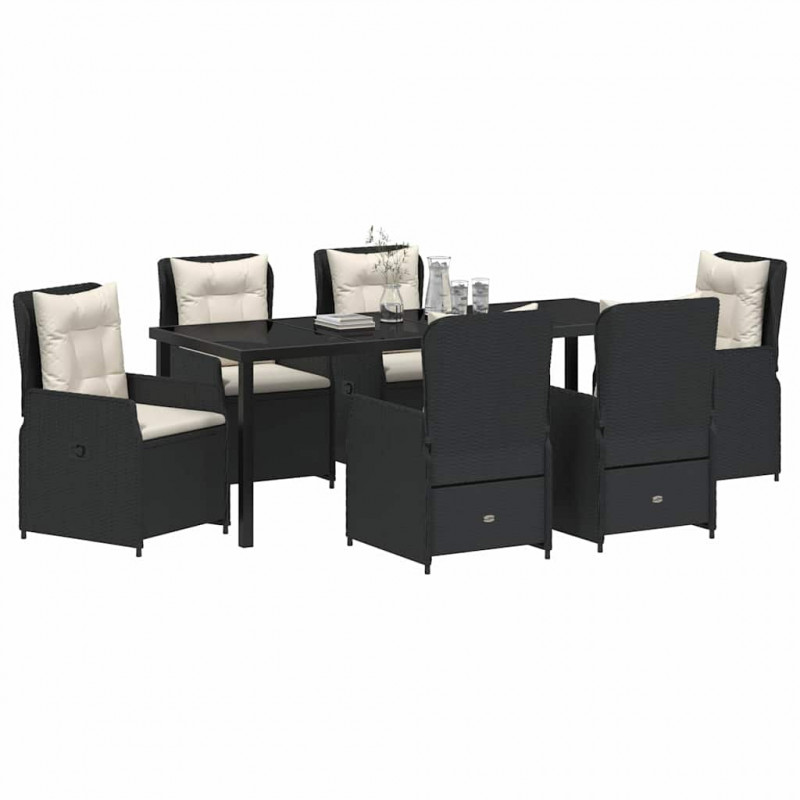 Zestaw do jadalni w ogrodzie 7 pcs Czarny polirattan