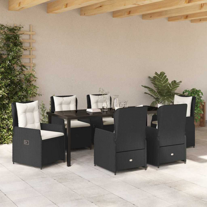 Zestaw do jadalni w ogrodzie 7 pcs Czarny polirattan