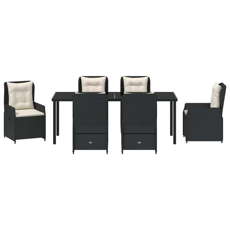 Zestaw do jadalni w ogrodzie 7 pcs Czarny polirattan