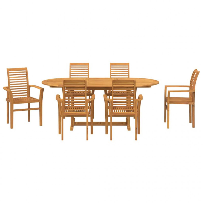 Zestaw do jadalni w ogrodzie 7 pcs Brązowy Lite drewno teakowe