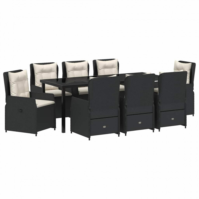 Zestaw do jadalni w ogrodzie 9 pcs Czarny polirattan