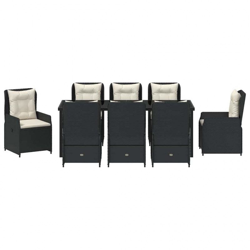 Zestaw do jadalni w ogrodzie 9 pcs Czarny polirattan