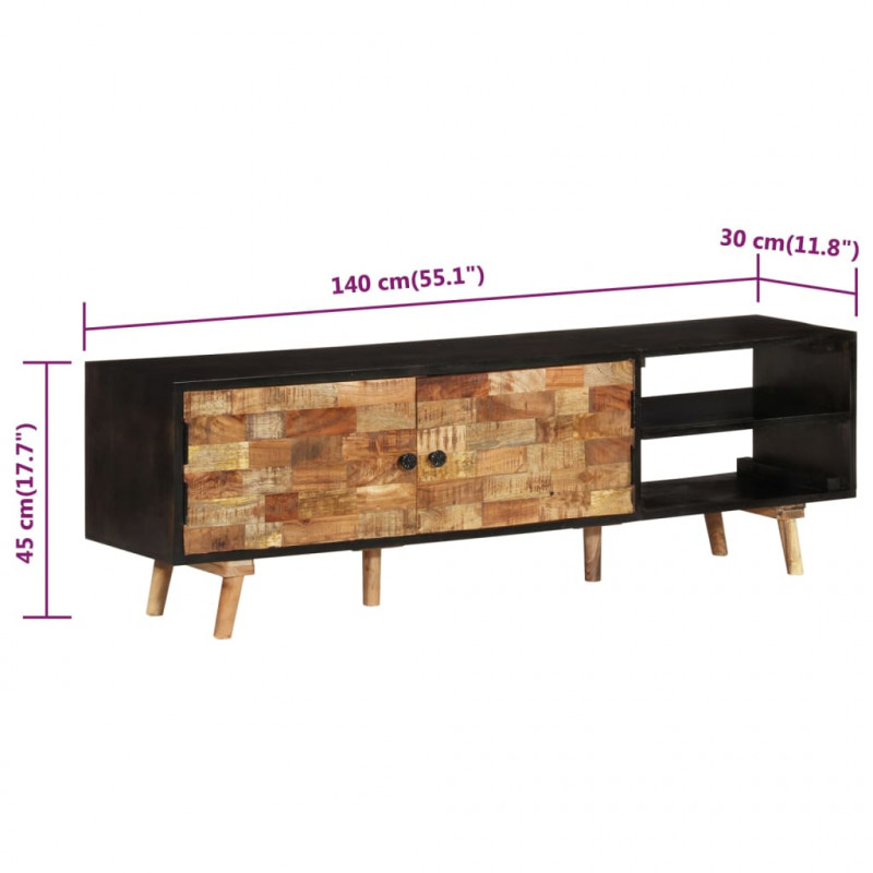 Szafka pod TV, 140x30x45 cm, surowe drewno mango i akacjowe