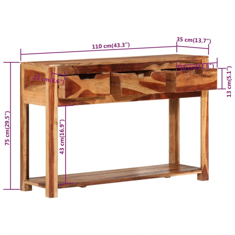 Stolik konsolowy, 110x35x75 cm, lite drewno akacjowe