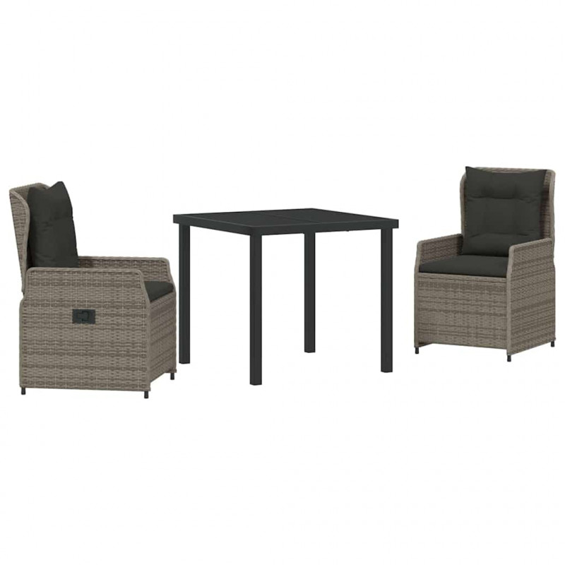 Zestaw do jadalni w ogrodzie 3 pcs Szary polirattan