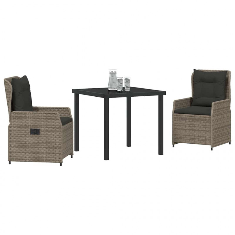 Zestaw do jadalni w ogrodzie 3 pcs Szary polirattan