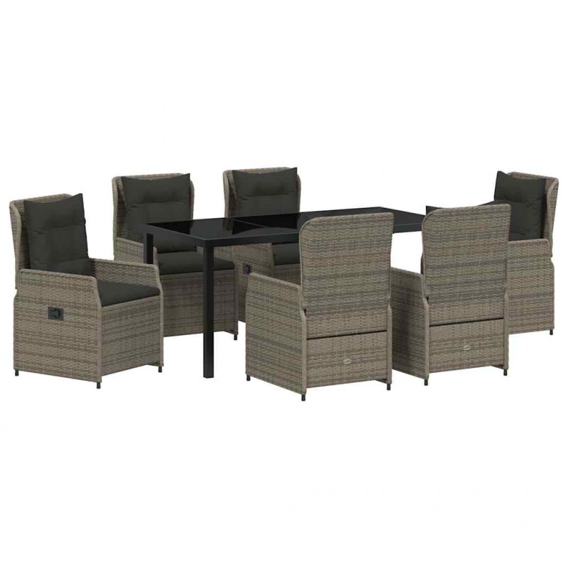 Zestaw do jadalni w ogrodzie 7 pcs Szary polirattan