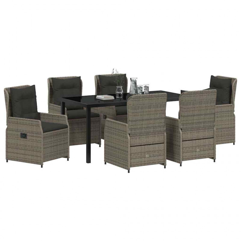 Zestaw do jadalni w ogrodzie 7 pcs Szary polirattan