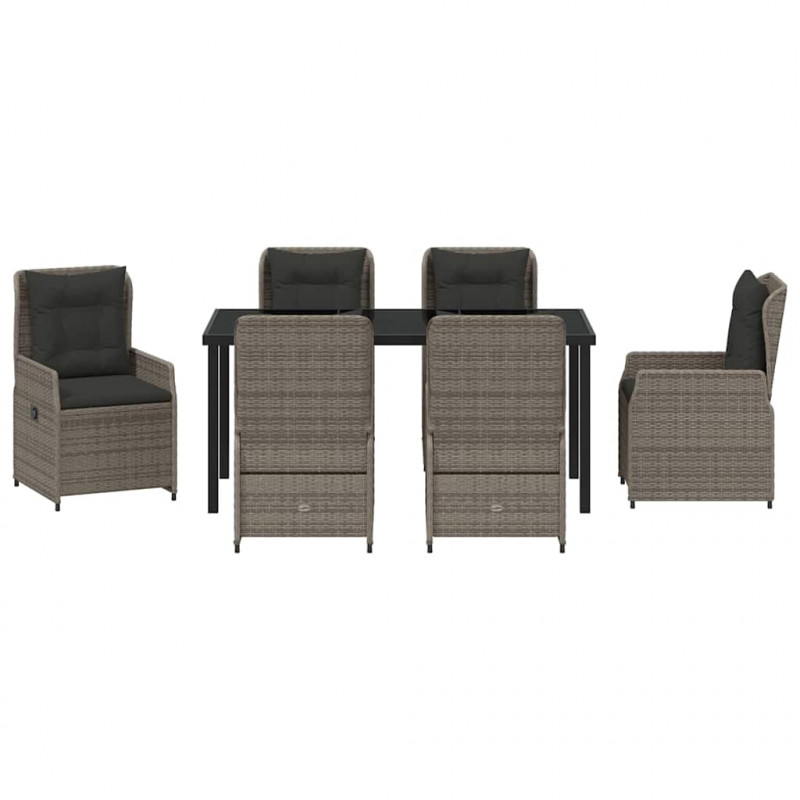 Zestaw do jadalni w ogrodzie 7 pcs Szary polirattan