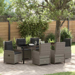Zestaw do jadalni w ogrodzie 7 pcs Szary polirattan