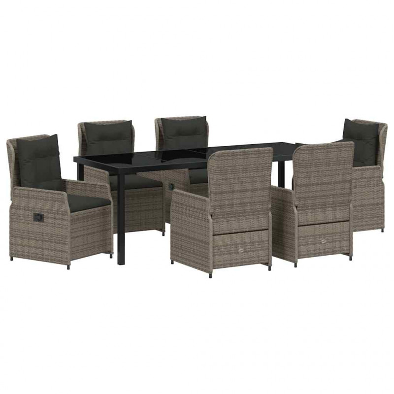Zestaw do jadalni w ogrodzie 7 pcs Szary polirattan