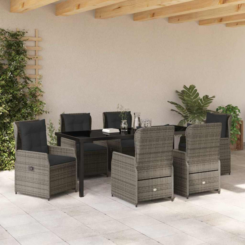 Zestaw do jadalni w ogrodzie 7 pcs Szary polirattan