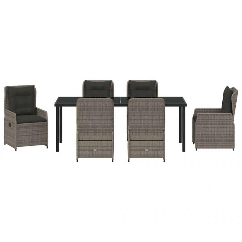 Zestaw do jadalni w ogrodzie 7 pcs Szary polirattan