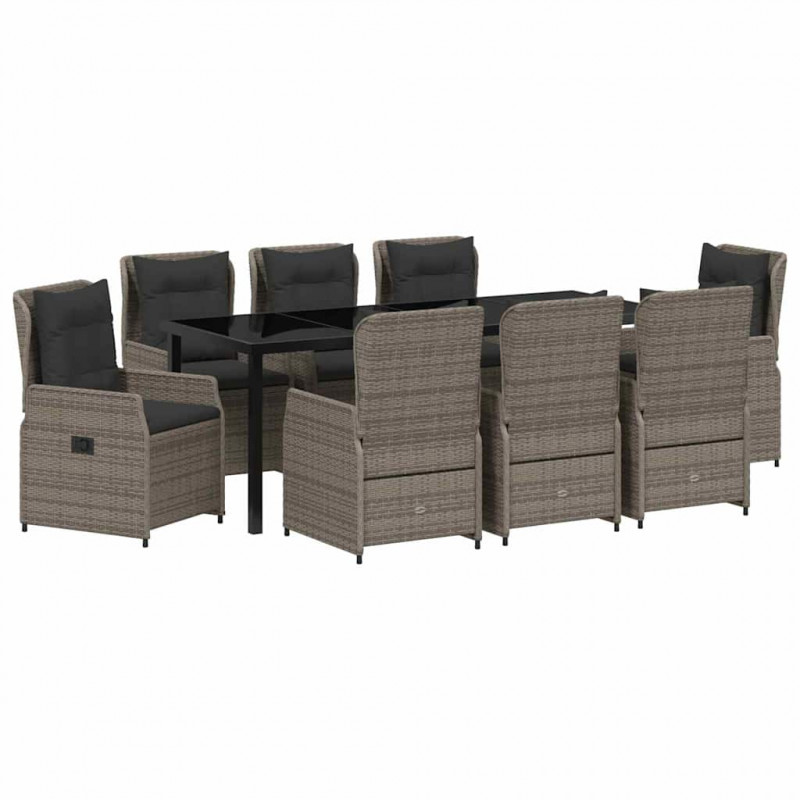 Zestaw do jadalni w ogrodzie 9 pcs Szary polirattan